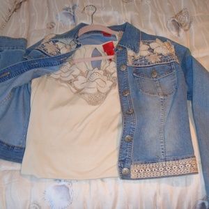 denim jacket & matching Beige tank top